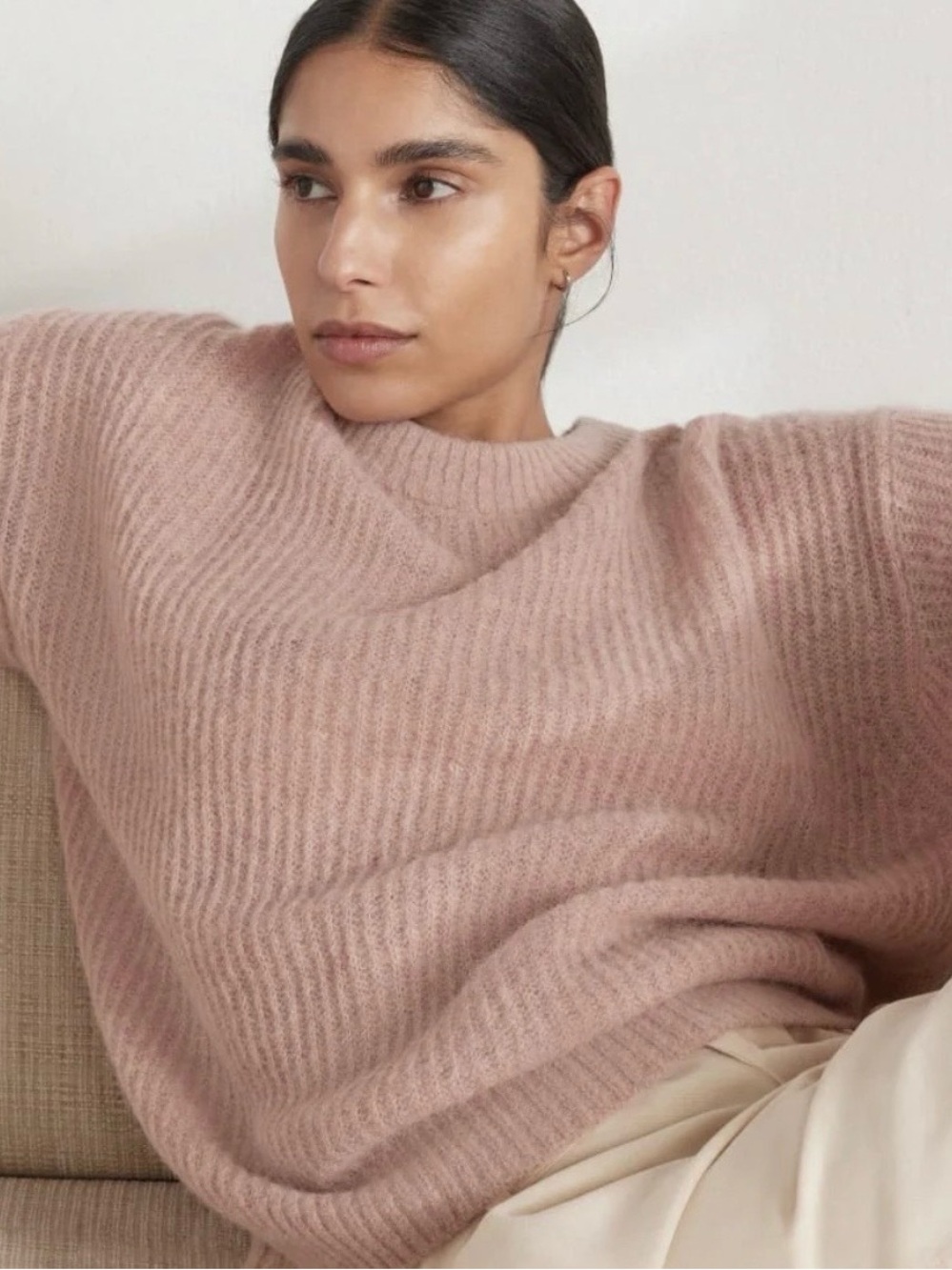 Everlane Cocoon Crew Neck Sweater S Alpaca Wool Blush Pink Knit Long Sleeve